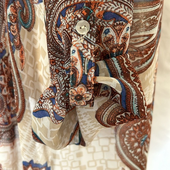 Chico’s 3/4 Sleeve Crème/Tan Paisley Print Blouse Sz 3 - Picture 3 of 14